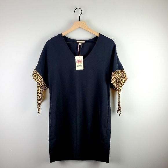 Entro black animal print shift dress small bnwt - Picture 2 of 8